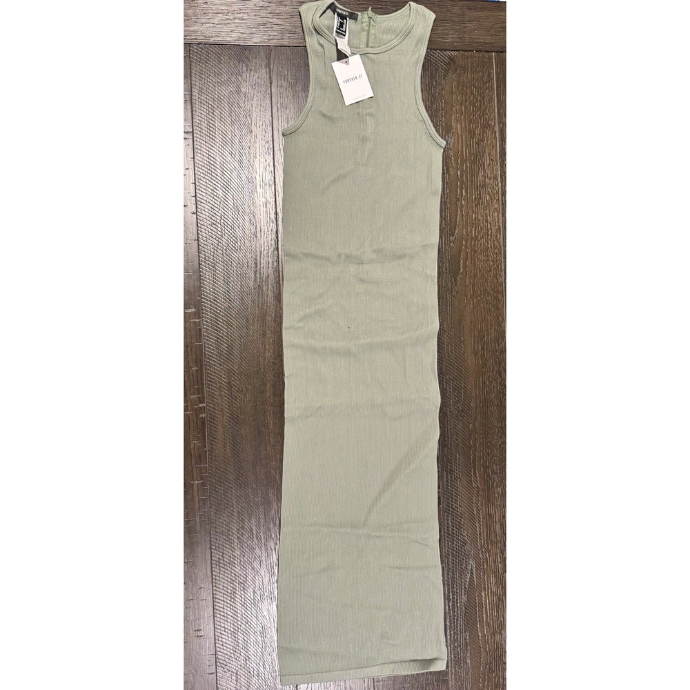 Forever 21 Womens S/M Green Ribbed Knit Sleeveless Bodycon Midi Dress